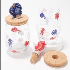 COPY - Clear & Red Knotical Lidded Stemless Wine Glasses